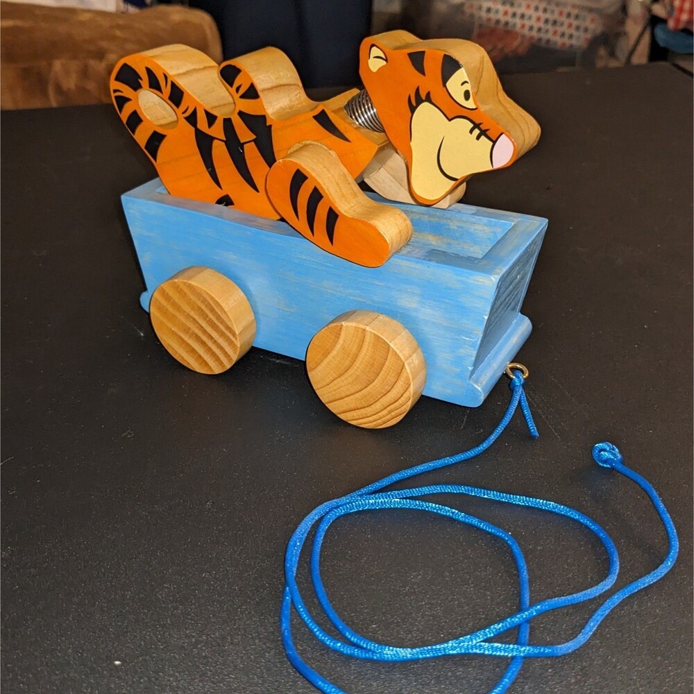 Vintage Disney Tigger Pull Toy Wooden Train Applause Rare NOS Applause 90s